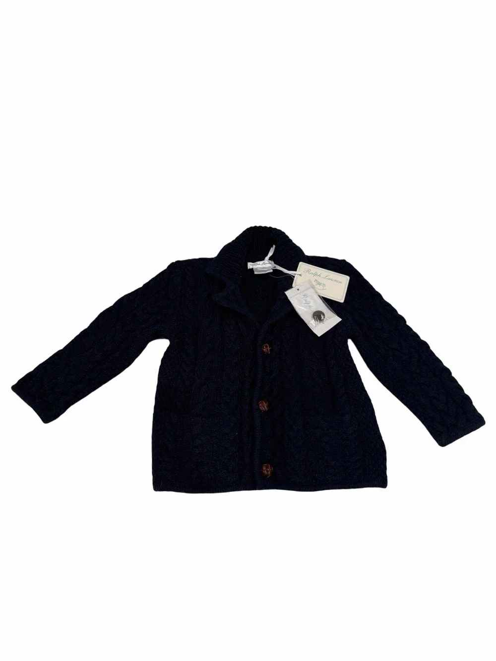 Ralph Lauren Navy Blue Cableknit Cardigan Sweater Baby Boys 12 Month NWT